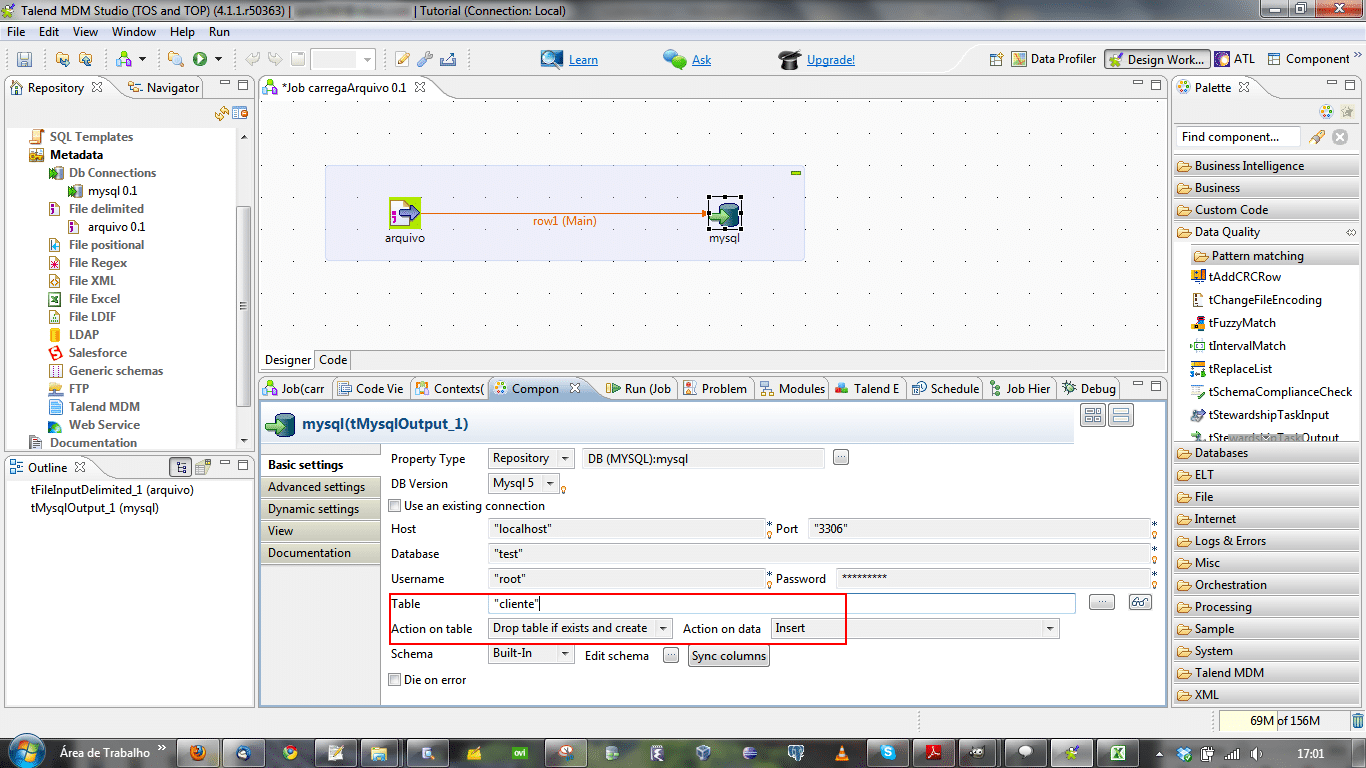 talend csv mysql